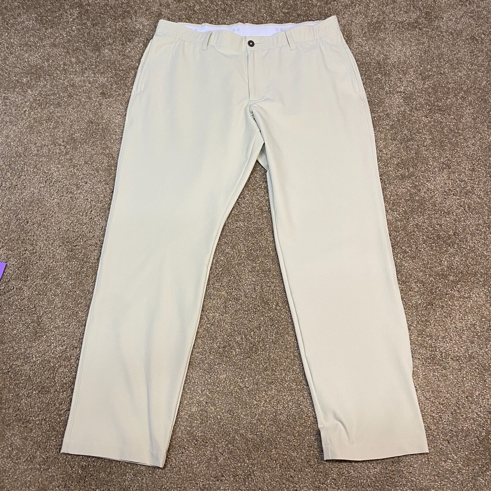 Under Armour Golf Pants Mens 36x32 Beige Mid Rise Logo Performance Straight Leg